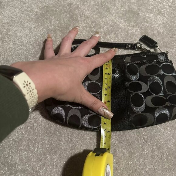 Black and Silver Glitter Stitching Coach Wristlet Purse - Picture 3 of 6